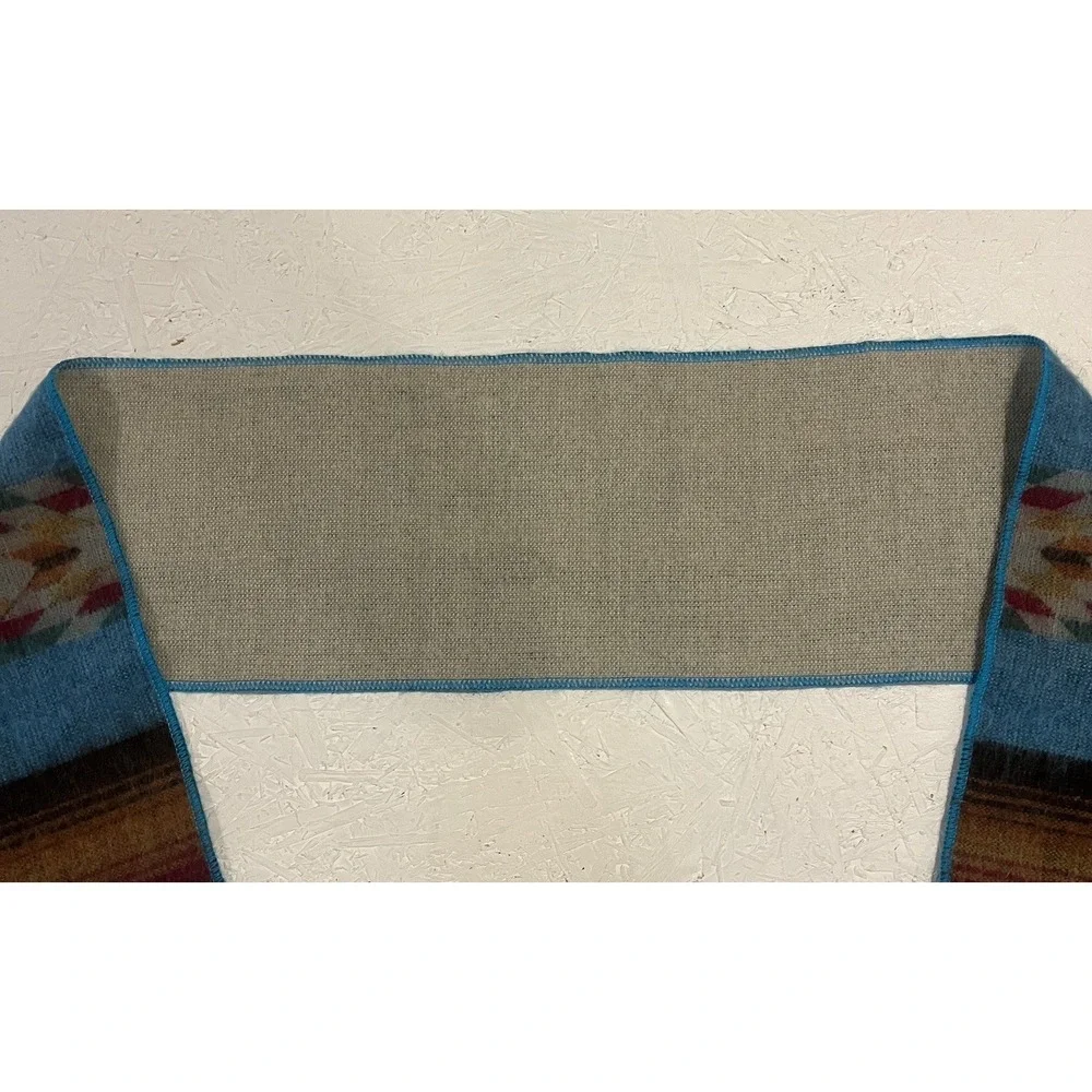 Vintage‎ Wool Aztec Scarf Blue Brown Warm Winter Comfort Native Print Fringe